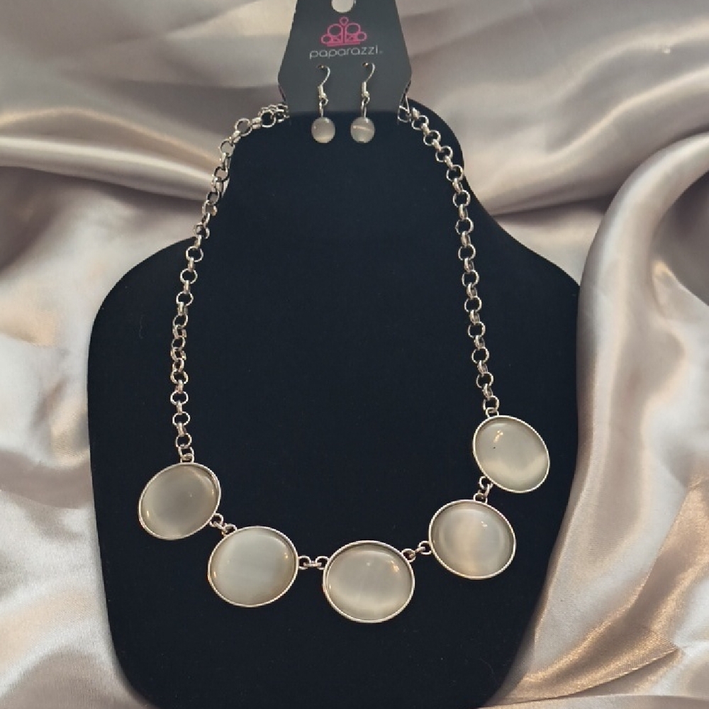 Paparazzi Silver Necklace with Opalescent Stones